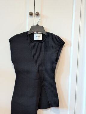 RÓHE Black Asymmetric Ribbed Knit Top